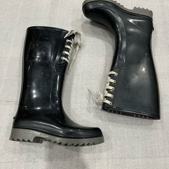 [37/7]See By Chloe white Lace Up Black Rain Boots - Picture 4 of 9